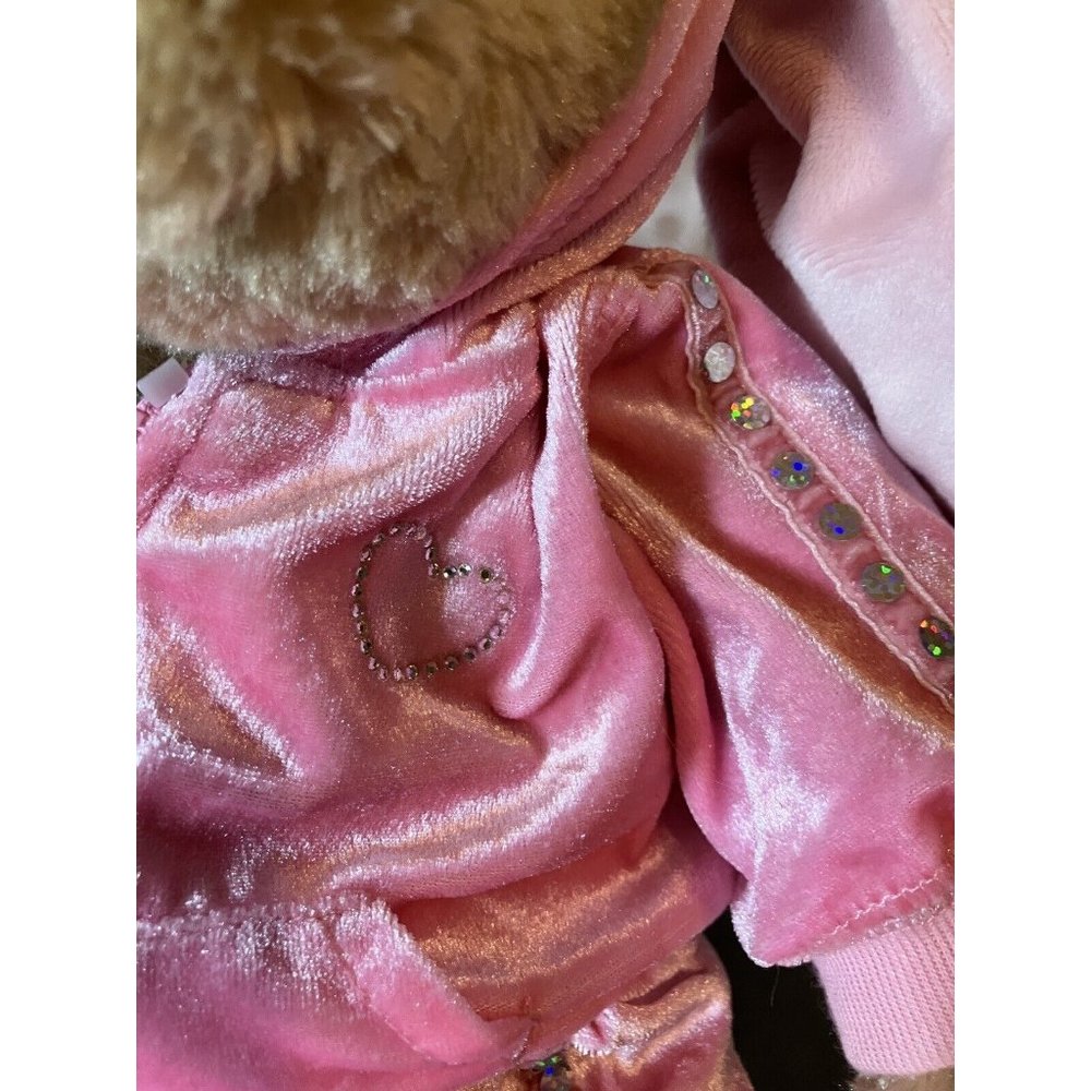Build-A-Bear Tan Bunny Floppy Ears w/Pink Velvet  Rhinestone Hoodie Skirt Outfit - Picture 2 of 16